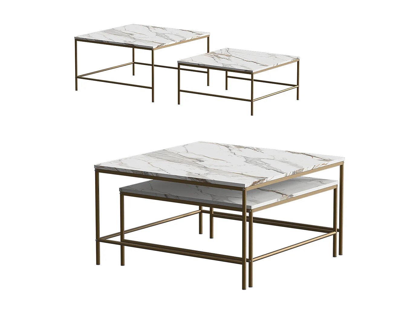 Conjunto de mesa de centro branco/dourado 80x80x45 ramio