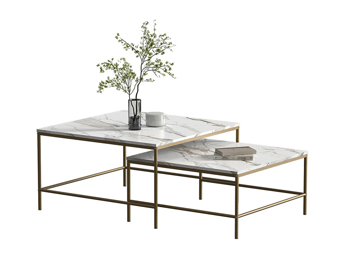 Conjunto de mesa de centro branco/dourado 80x80x45 ramio