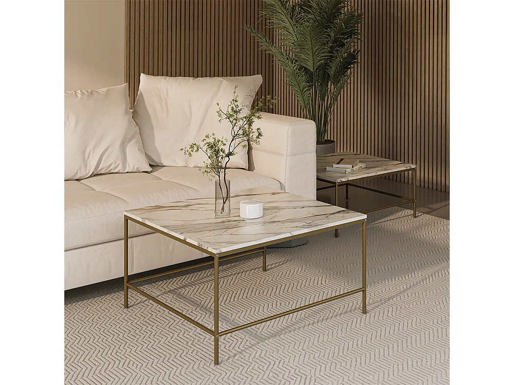 Conjunto de mesa de centro branco/dourado 80x80x45 ramio