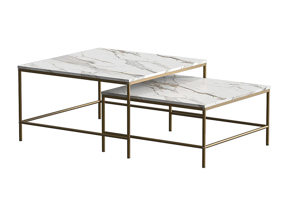 Set de tables basses blanc/or 80x80x45 ramio