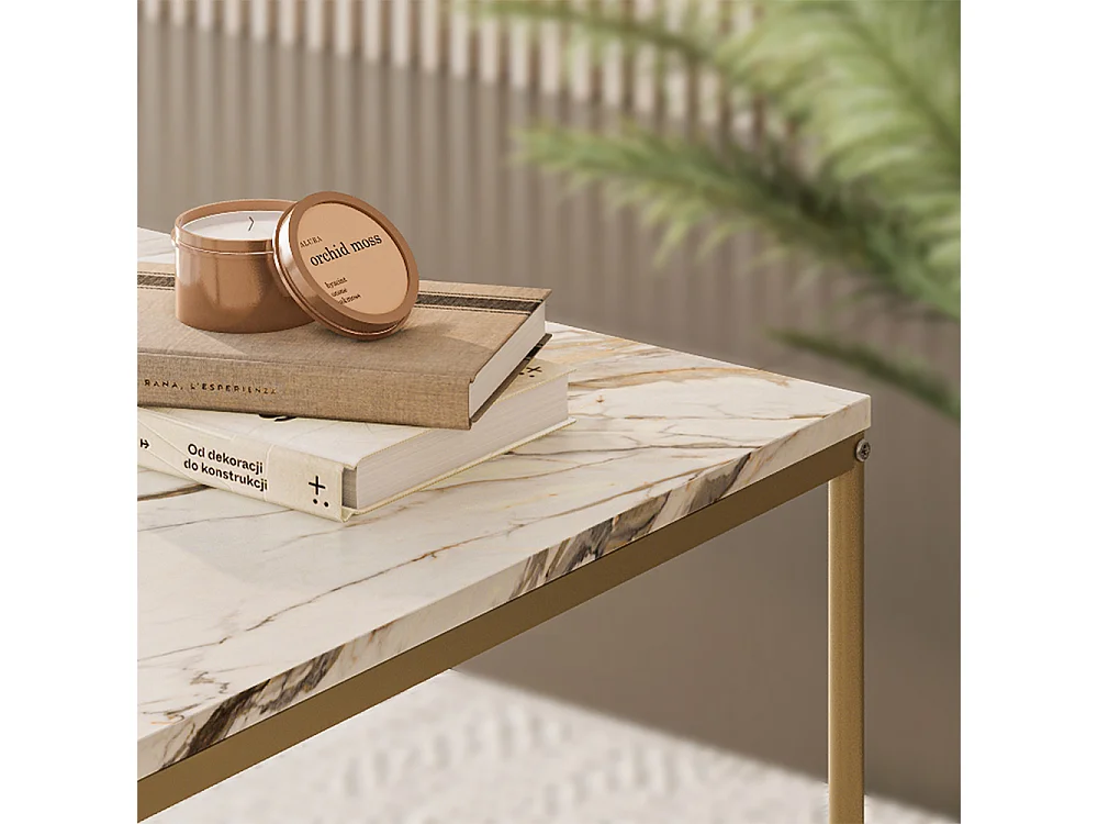 Coffee table set white/gold 80x80x45 ramio