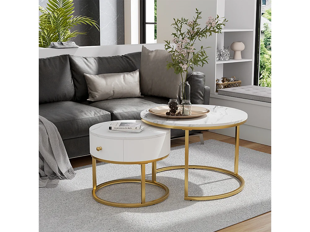 Set di tavolini marmo bianco 70x70x48 madrid