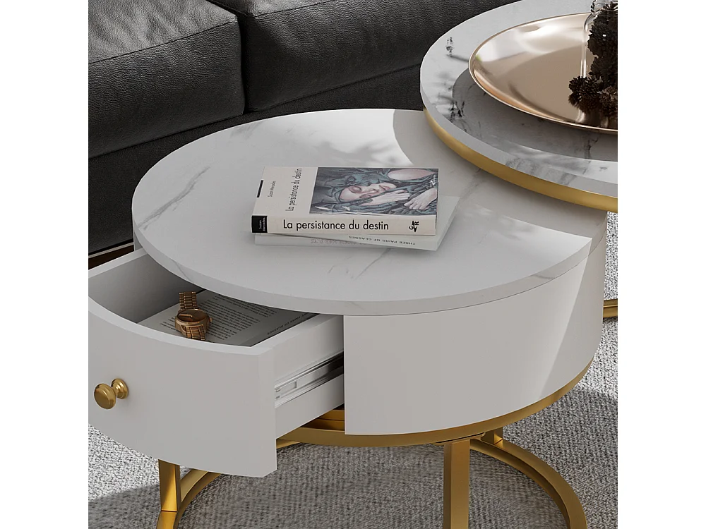 Set di tavolini marmo bianco 70x70x48 madrid
