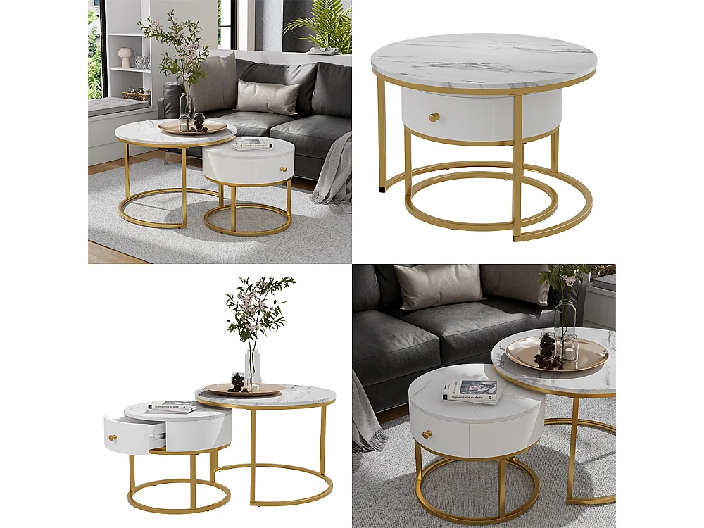 Set di tavolini marmo bianco 70x70x48 madrid