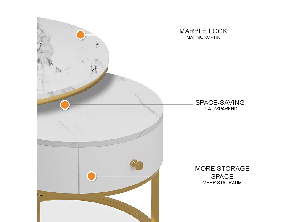 Ensemble de tables basses  marbre blanc 70x70x48 madrid