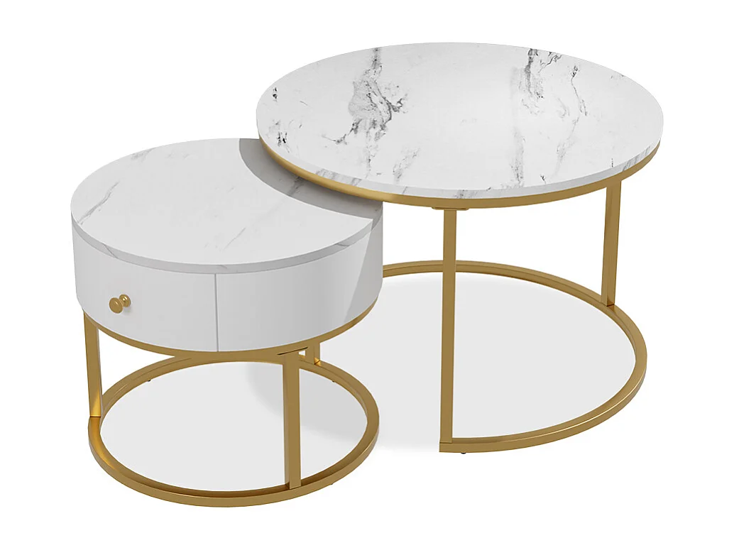 Ensemble de tables basses  marbre blanc 70x70x48 madrid