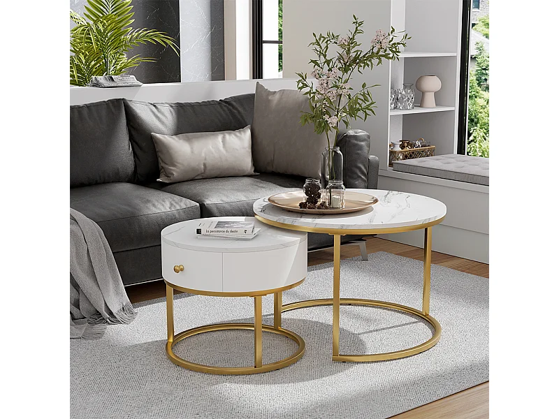 Set di tavolini marmo bianco 70x70x48 madrid