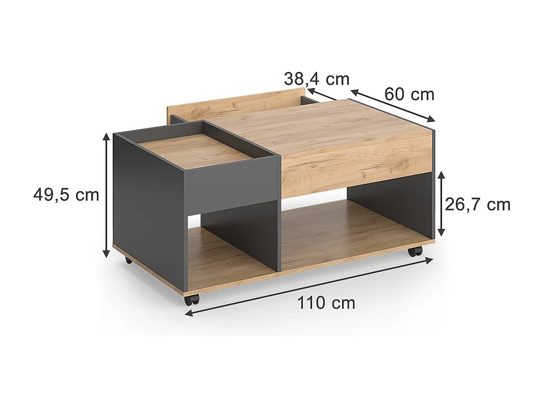 Table basse chêne doré/anthracite 110x60x49.5 maik