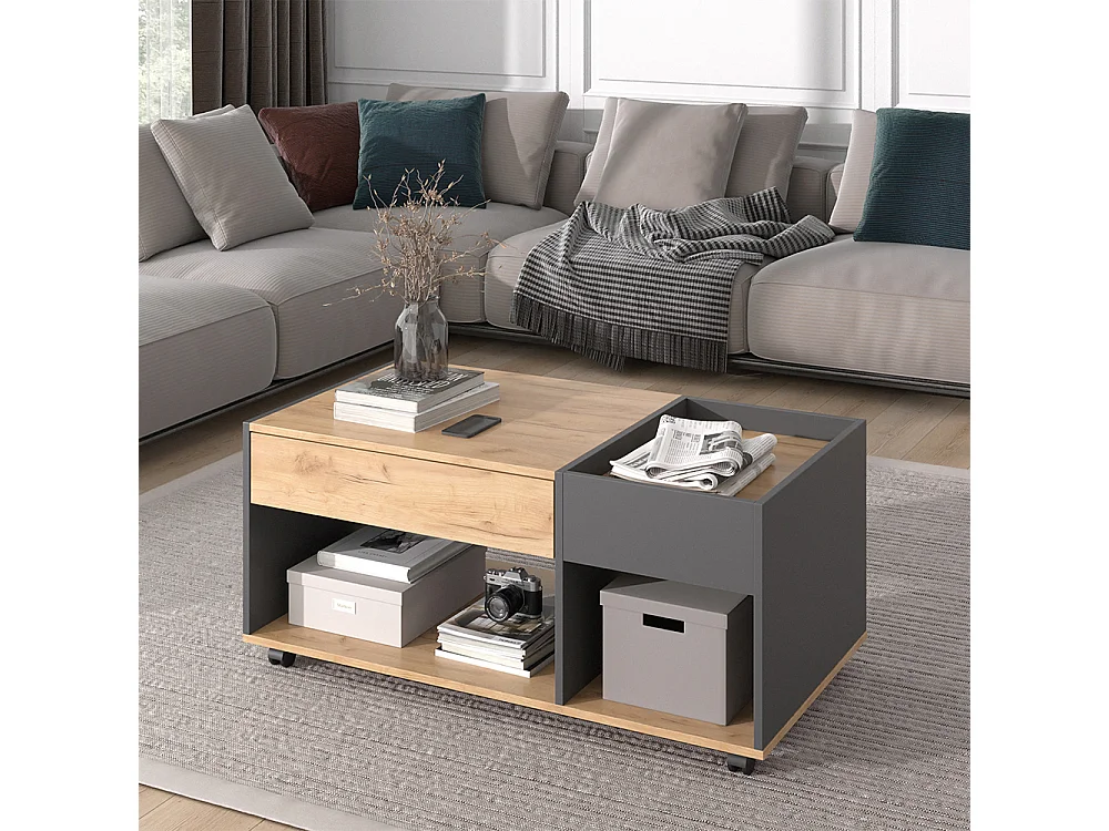 Table basse chêne doré/anthracite 110x60x49.5 maik