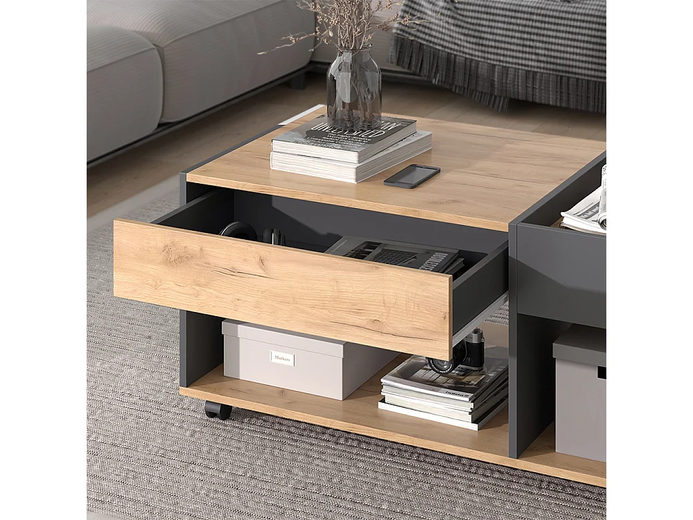 Table basse chêne doré/anthracite 110x60x49.5 maik