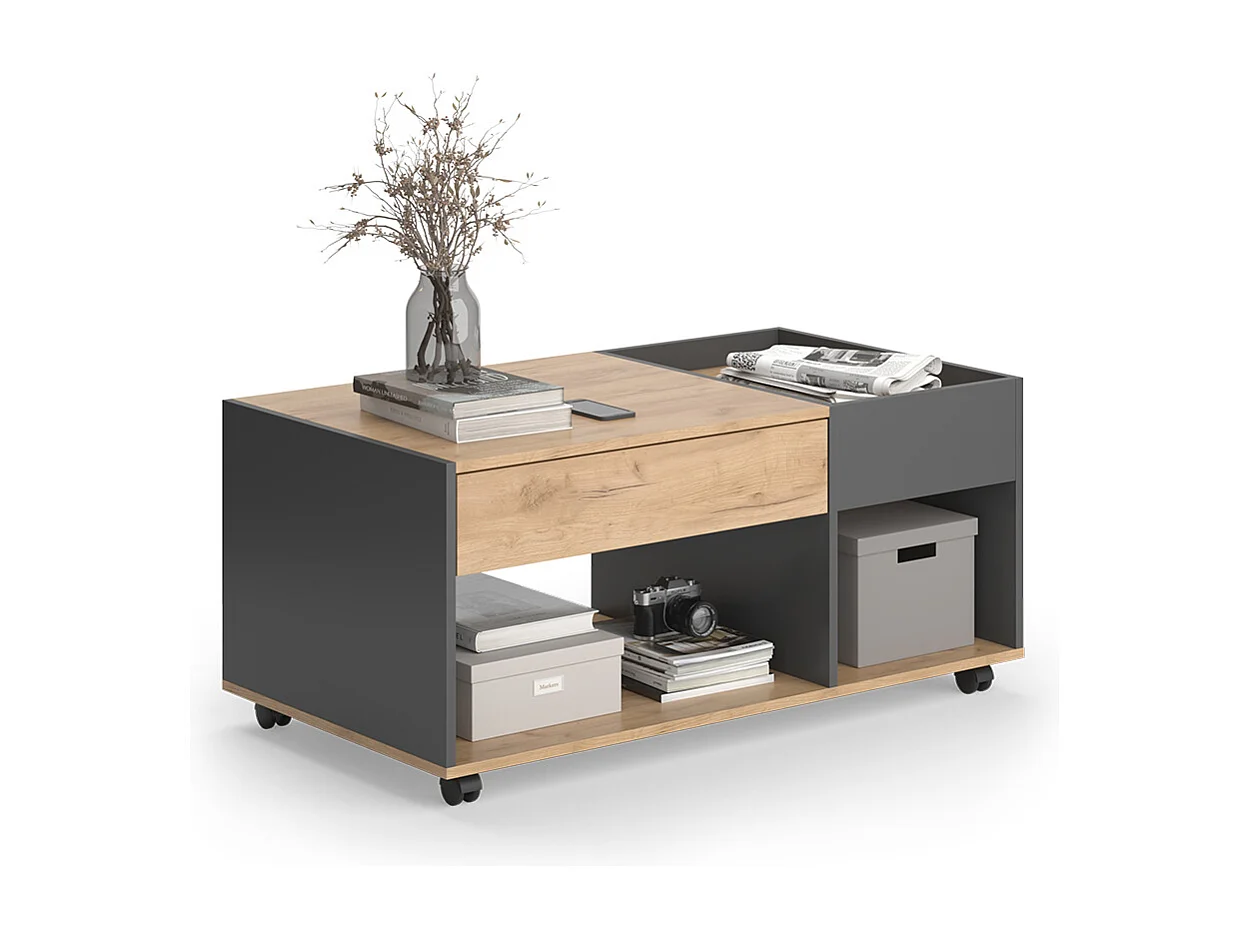 Table basse chêne doré/anthracite 110x60x49.5 maik