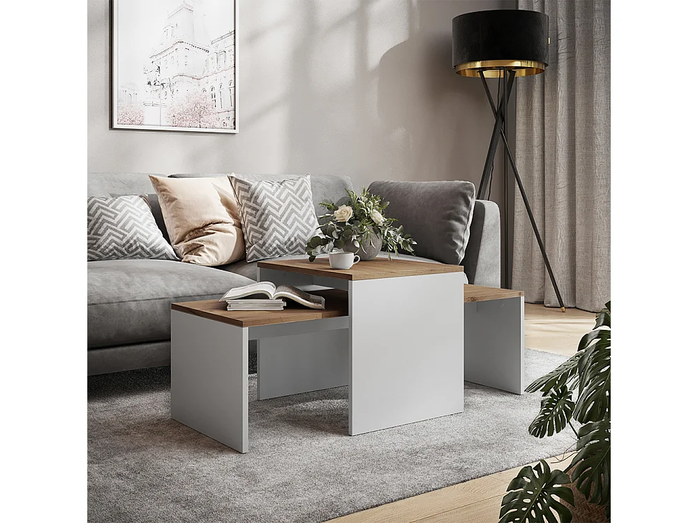 Ensemble de tables basses chêne blanc/force de lor 100x48x40.4 donat