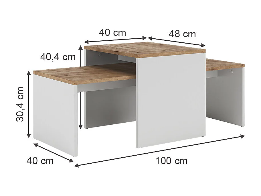 Ensemble de tables basses chêne blanc/force de lor 100x48x40.4 donat