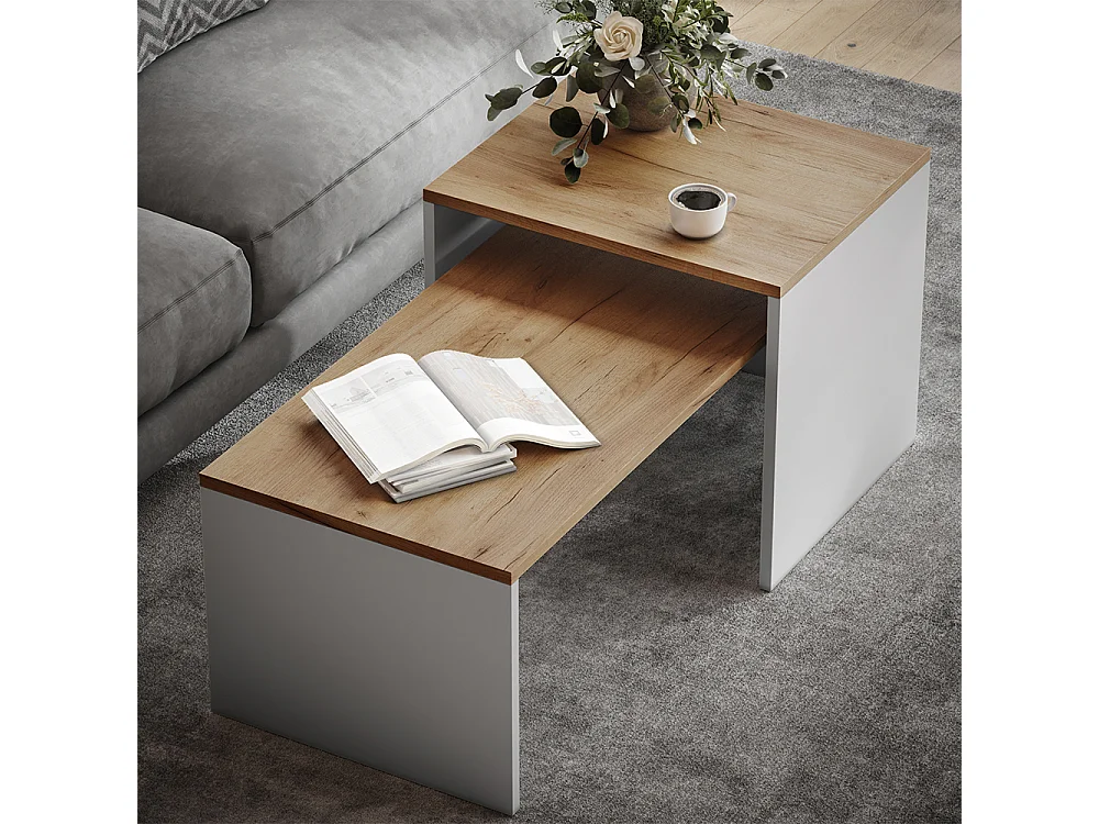 Ensemble de tables basses chêne blanc/force de lor 100x48x40.4 donat