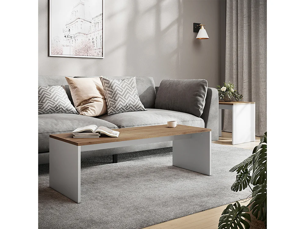 Ensemble de tables basses chêne blanc/force de lor 100x48x40.4 donat