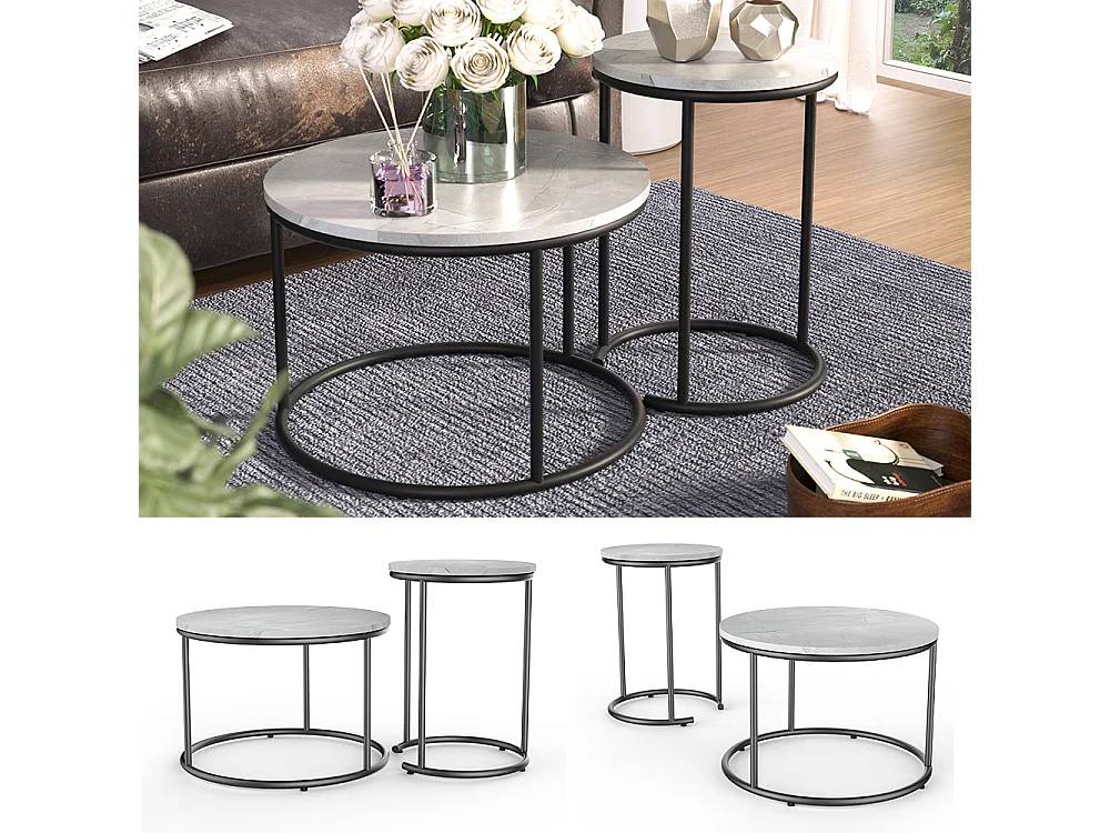 Conjunto de mesa de centro mármol blanco 55x55x34.5 ottawa