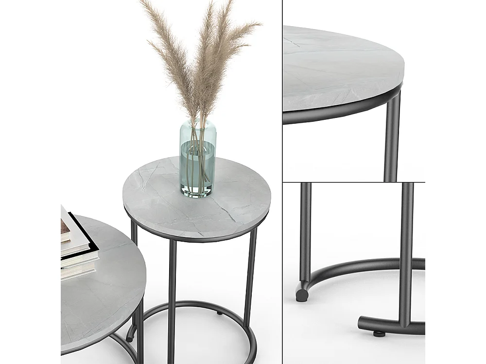 Conjunto de mesa de centro mármol blanco 55x55x34.5 ottawa