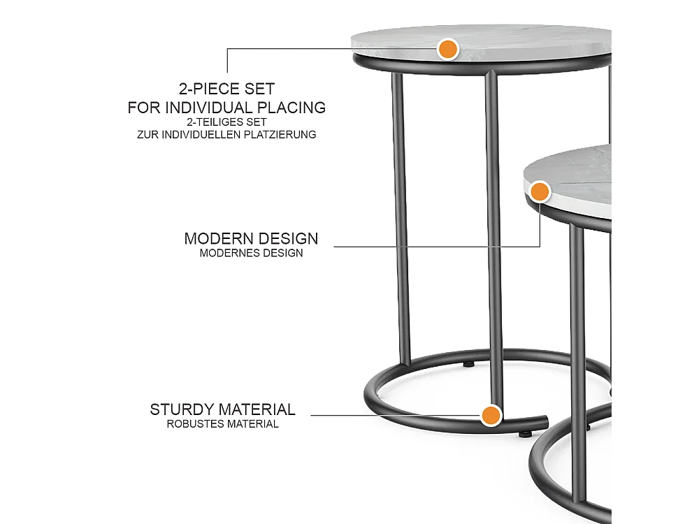 Conjunto de mesa de centro mármol blanco 55x55x34.5 ottawa
