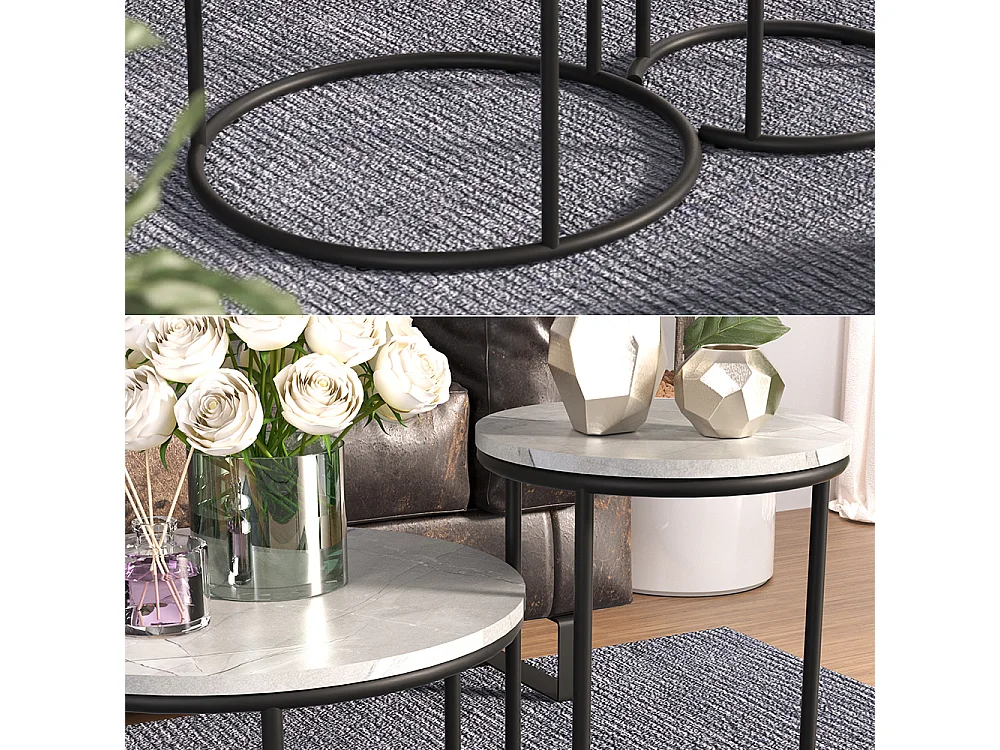 Ensemble de tables basses marbre blanc 55x55x34.5 ottawa