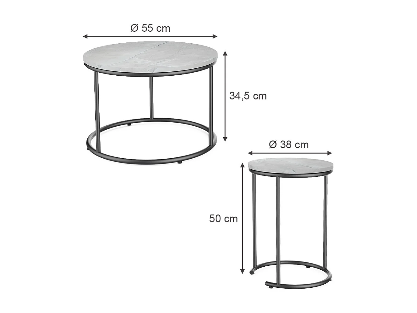 Ensemble de tables basses marbre blanc 55x55x34.5 ottawa