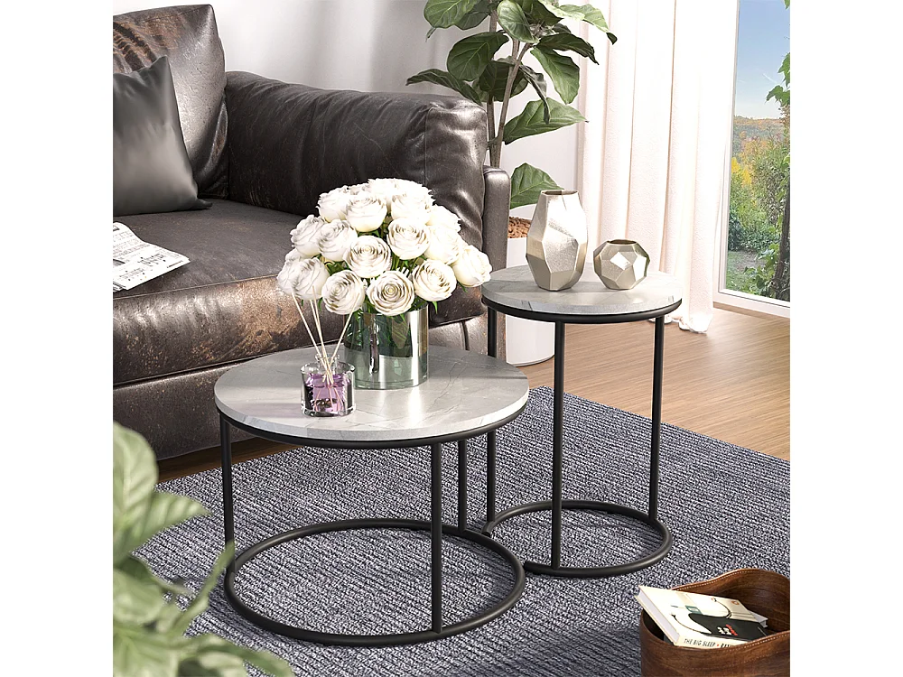 Ensemble de tables basses marbre blanc 55x55x34.5 ottawa