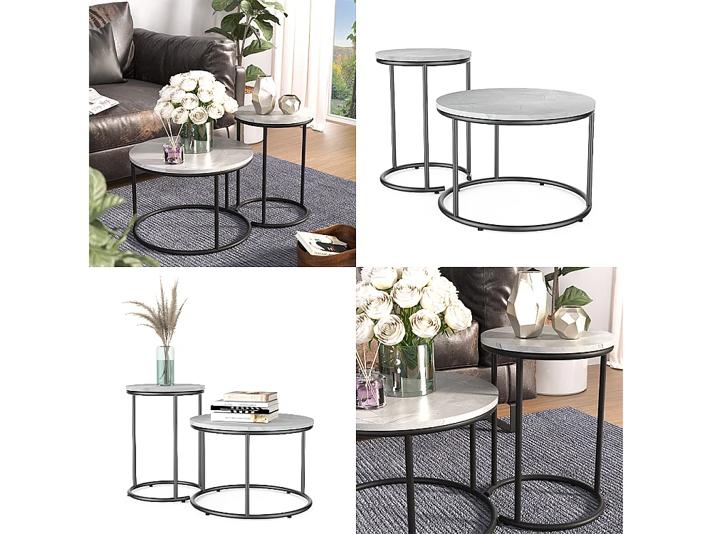 Ensemble de tables basses marbre blanc 55x55x34.5 ottawa