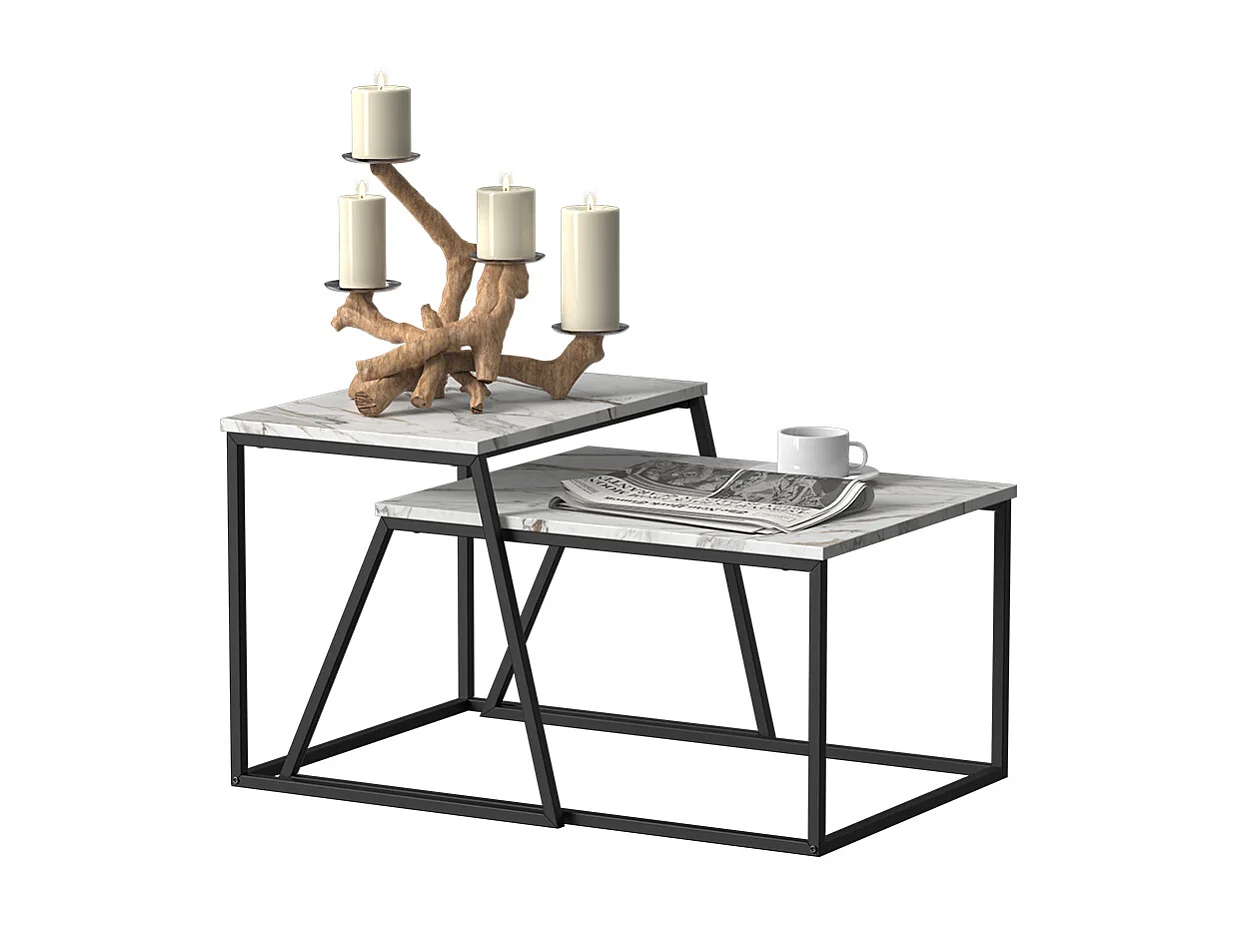 Set de tables basses noir/marbre blanc 60x50x38 myra