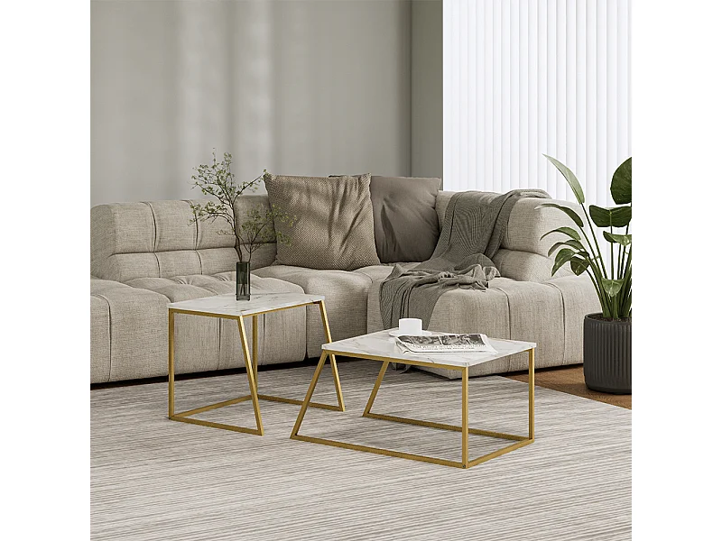 Set de tables basses marbre blanc/or 60x50x38 myra