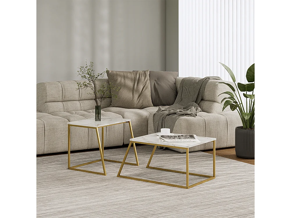 Set de tables basses marbre blanc/or 60x50x38 myra
