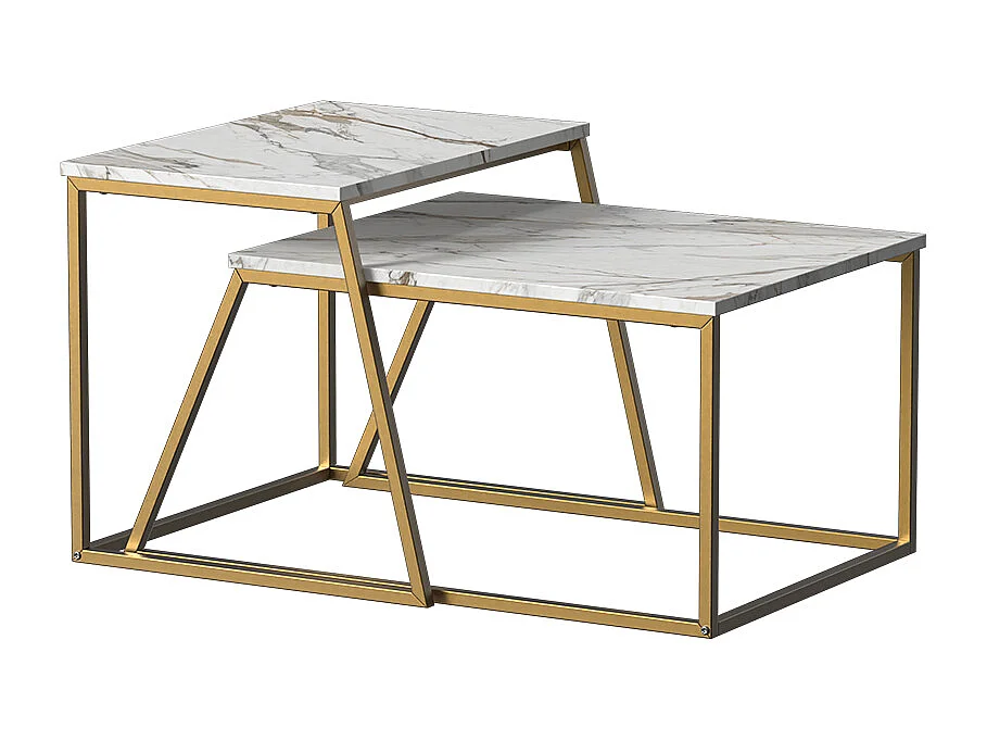 Set de tables basses marbre blanc/or 60x50x38 myra