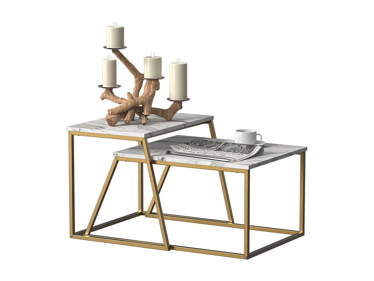 Set de tables basses marbre blanc/or 60x50x38 myra