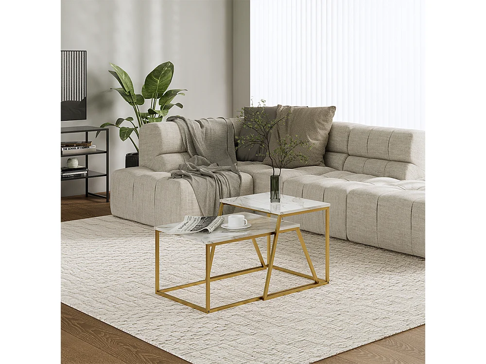 Set de tables basses marbre blanc/or 60x50x38 myra