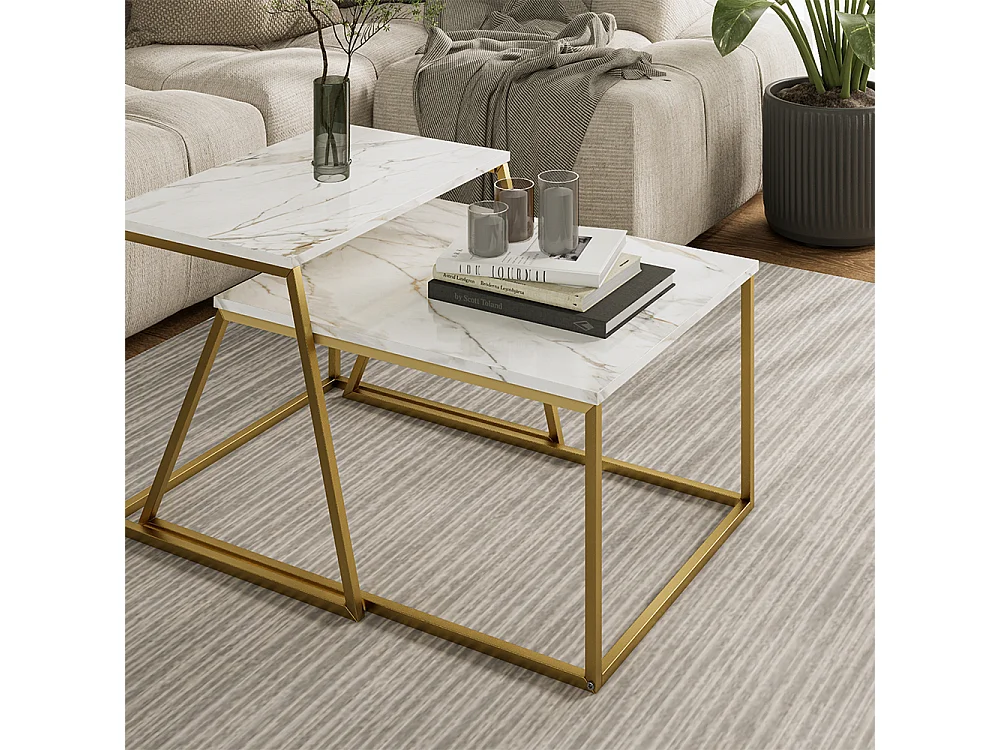 Set de tables basses marbre blanc/or 60x50x38 myra