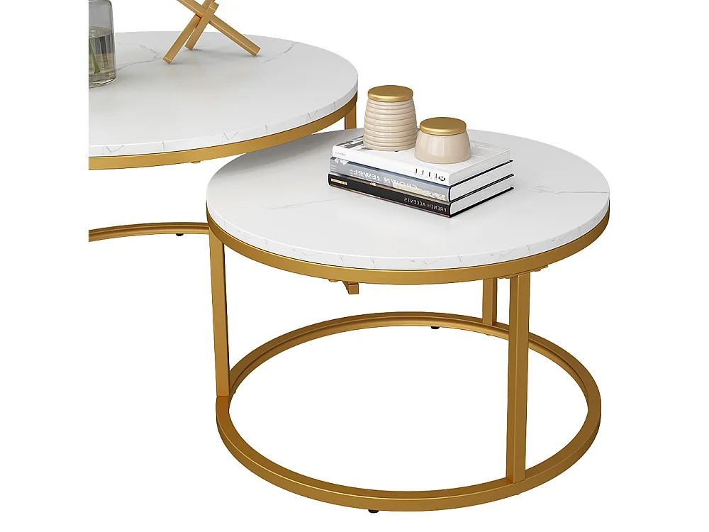 Set de tables basses blanc/or 77x40x40 montreal