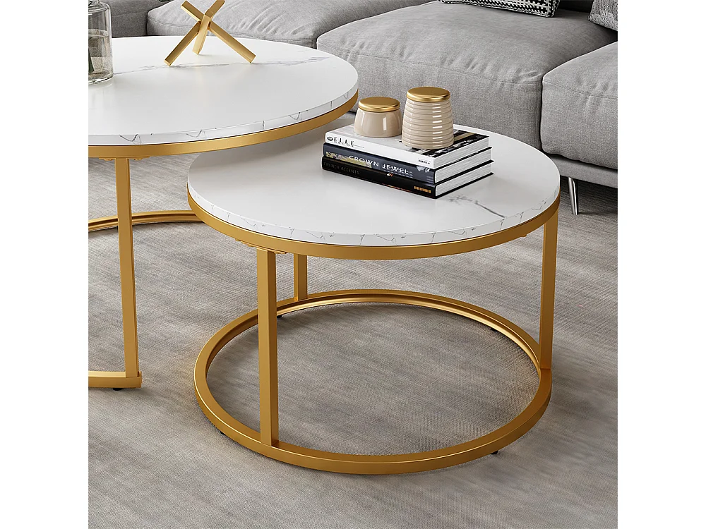 Set de tables basses blanc/or 77x40x40 montreal