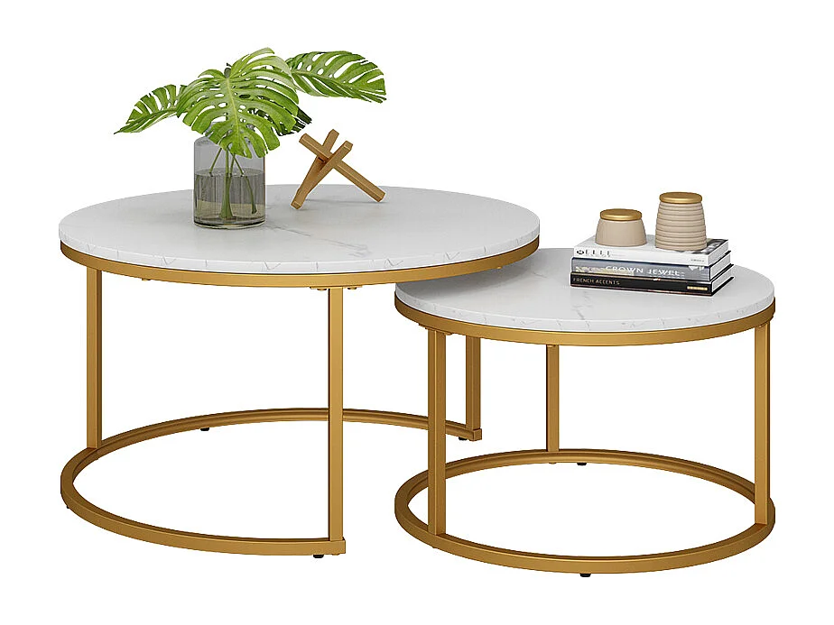 Set de tables basses blanc/or 77x40x40 montreal