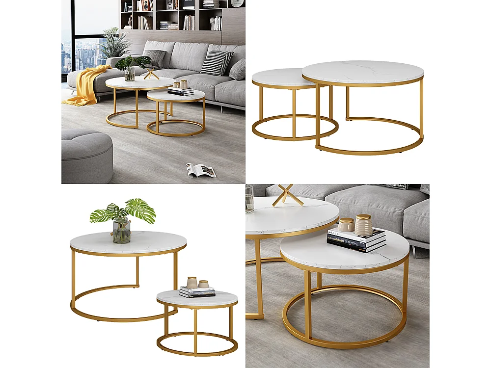 Set de tables basses blanc/or 77x40x40 montreal