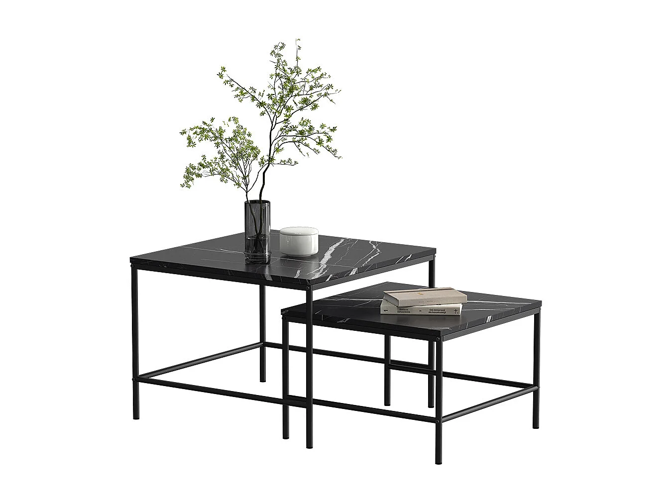 Couchtisch-Set schwarzer marmor 60x60x45 ramio