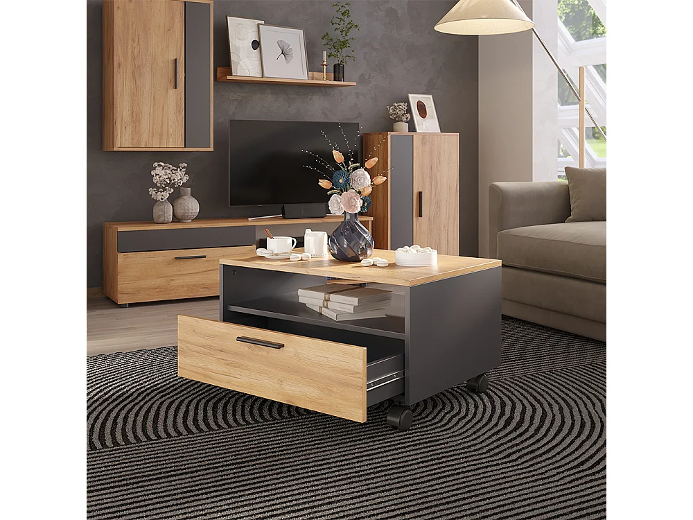 Table basse anthracite/chêne doré 70x52.4x40 bibo