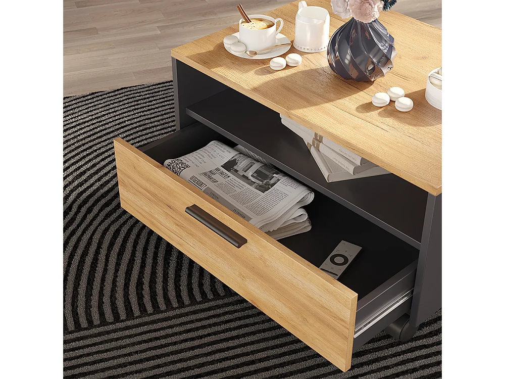 Table basse anthracite/chêne doré 70x52.4x40 bibo