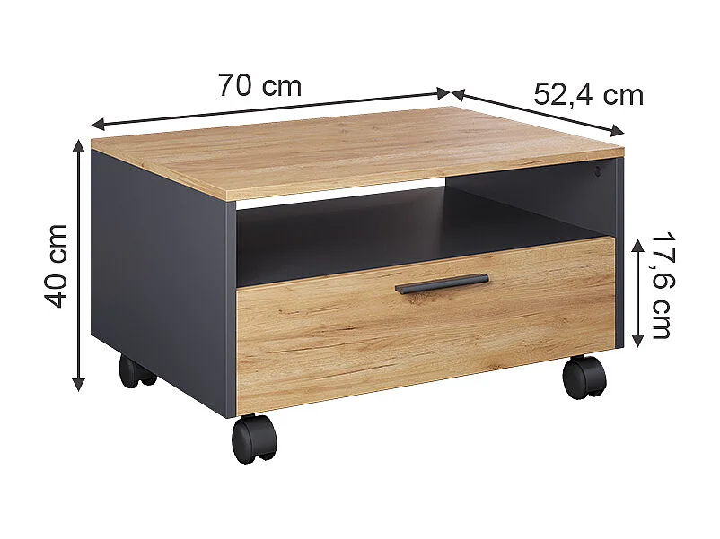 Table basse anthracite/chêne doré 70x52.4x40 bibo