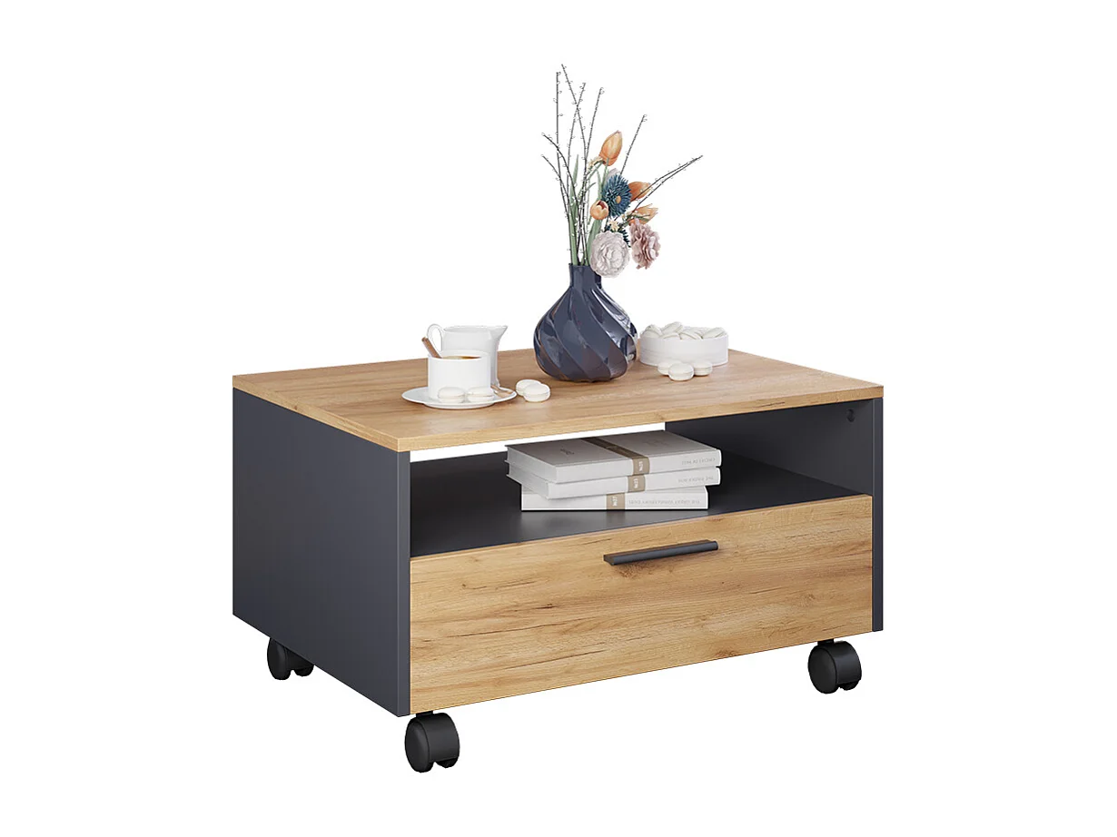 Table basse anthracite/chêne doré 70x52.4x40 bibo