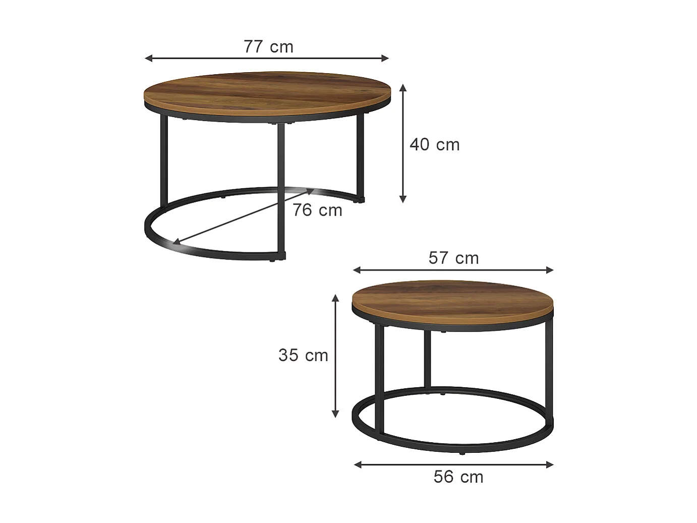 Set de tables basses bois 77x40x40 montreal