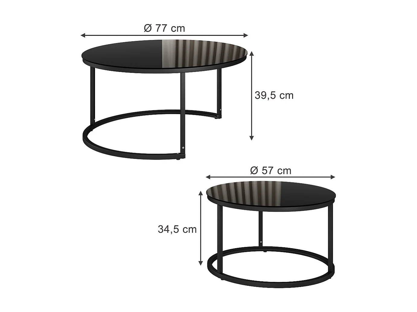 Ensemble de tables basses noir haute brillance 77x77x39.5 montreal