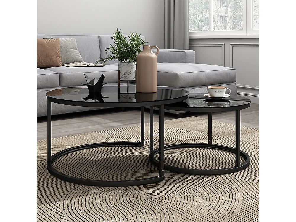 Ensemble de tables basses noir haute brillance 77x77x39.5 montreal