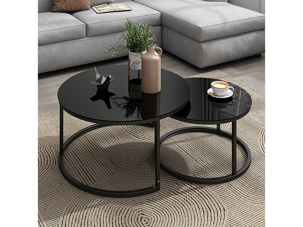 Ensemble de tables basses noir haute brillance 77x77x39.5 montreal