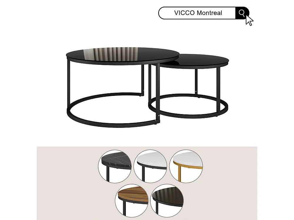 Ensemble de tables basses noir haute brillance 77x77x39.5 montreal