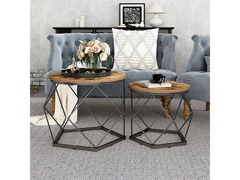 Zestaw stolików kawowych rustykalny dąb 50x40x50 fyrk