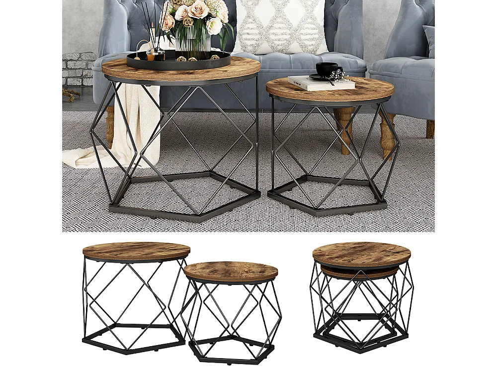 Set de tables basses chêne rustique 50x40x50 fyrk