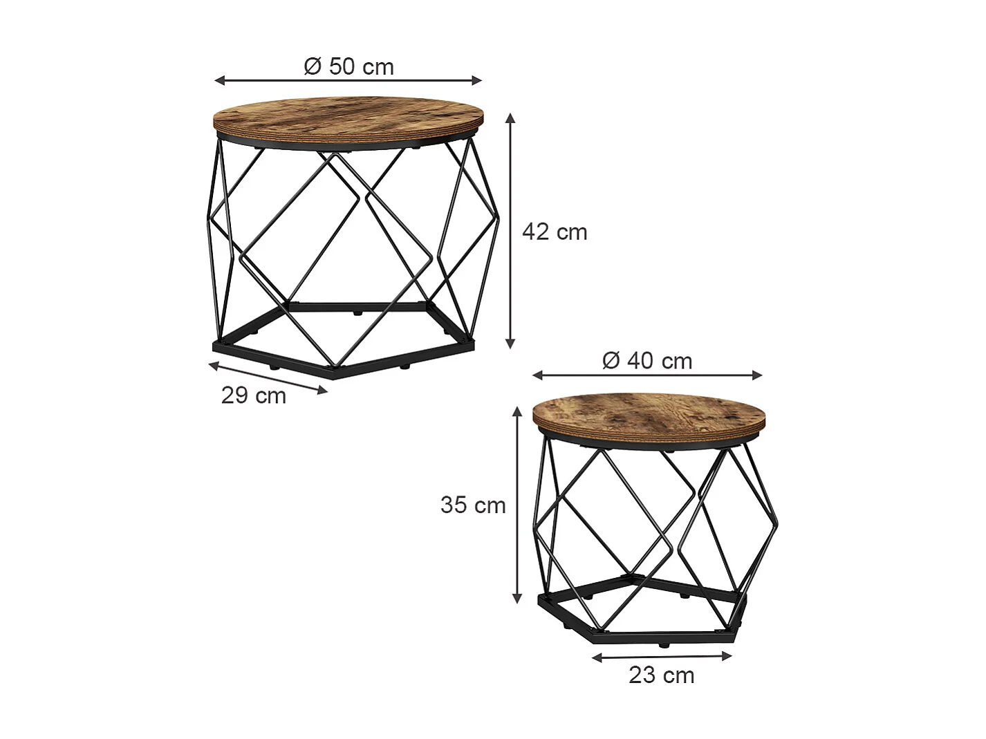 Set de tables basses chêne rustique 50x40x50 fyrk